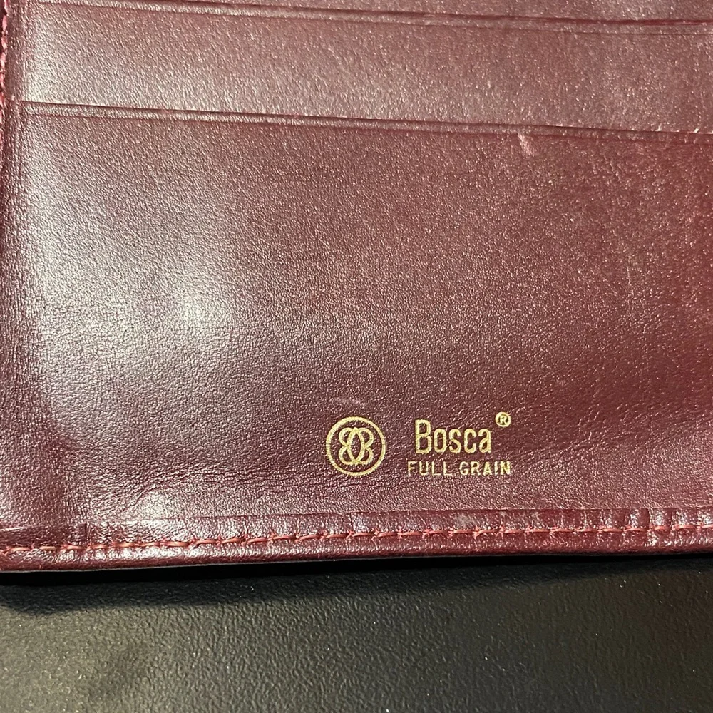 Bosca Full grain leather vintage checkbook burgundy wallet